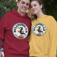 Load image into Gallery viewer, Two young adults standing on a paved outdoor walkway, each wearing a Bilidowcar themed hoodie. The person on the left wears a red hoodie, and the person on the right wears a mustard yellow hoodie.
